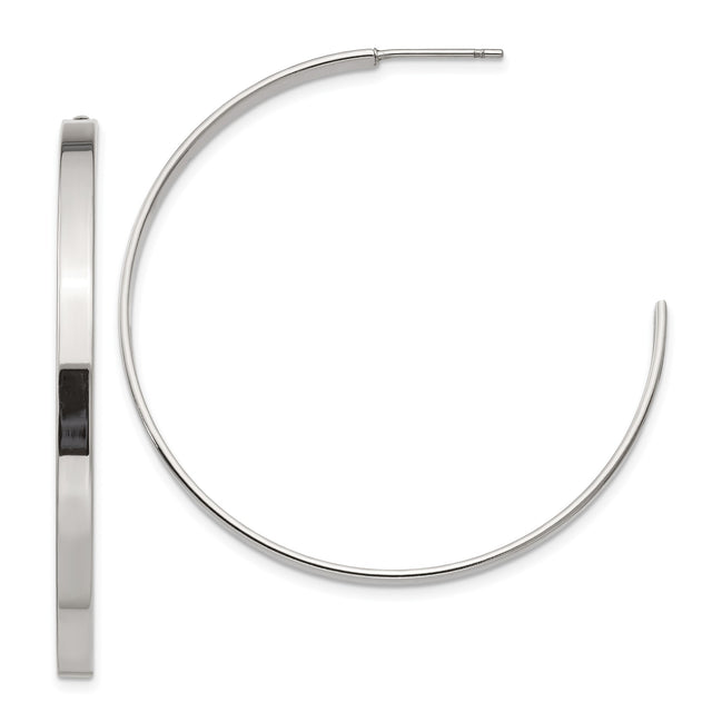 Stainless Steel Hoop Earrings, 44mm Round Polished Minimalist Design for Women