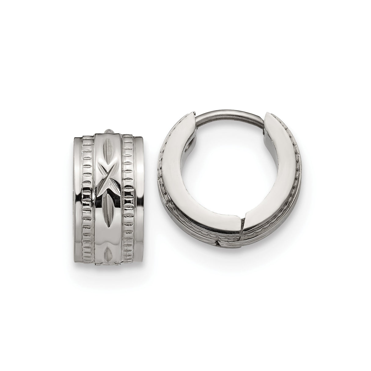 316 Stainless Steel Huggie Hoop Earrings with Geometric Pattern and Hinged Closure