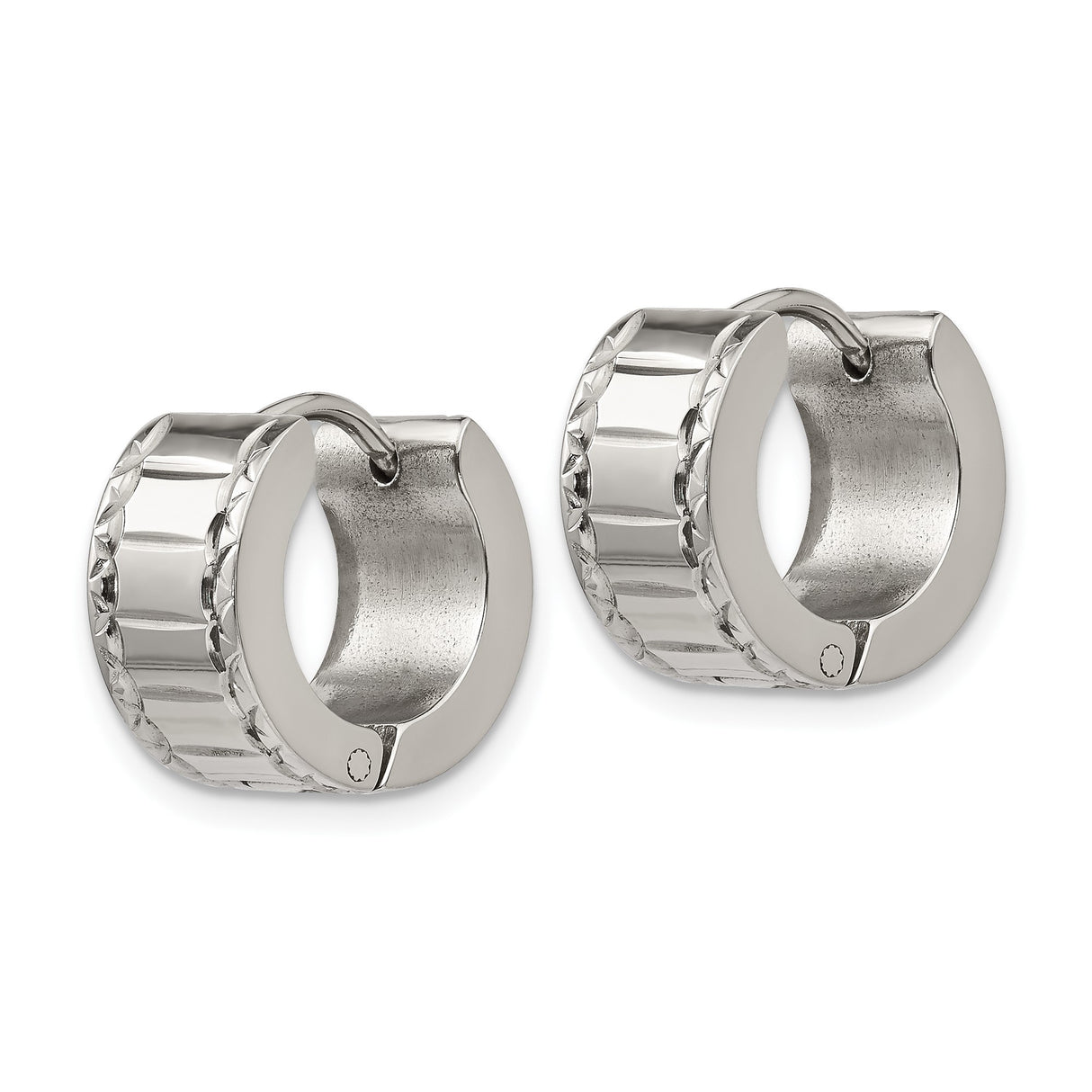 Stainless Steel Hoop Earrings, Polished Etched Hinged Design, Hypoallergenic Modern Style