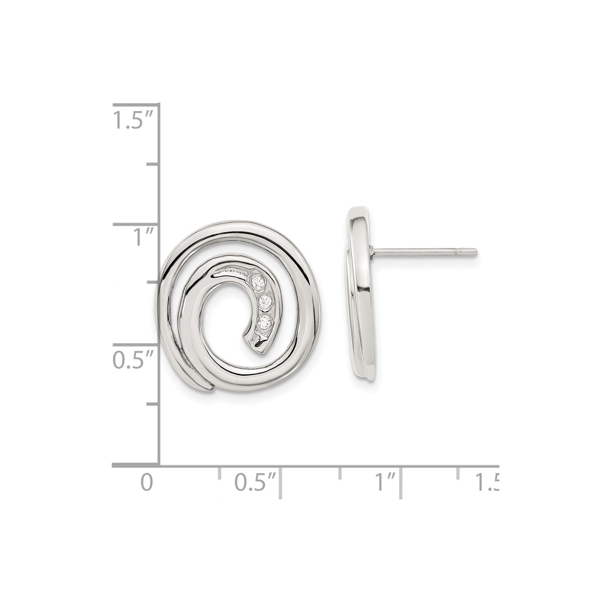 Stainless Steel Stud Earrings with Cubic Zirconia, Spiral Swirl Design, Hypoallergenic Jewelry