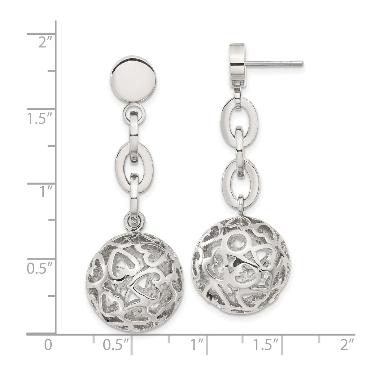 Stainless Steel Drop Earrings with Openwork Spheres and Heart Cutouts for Women
