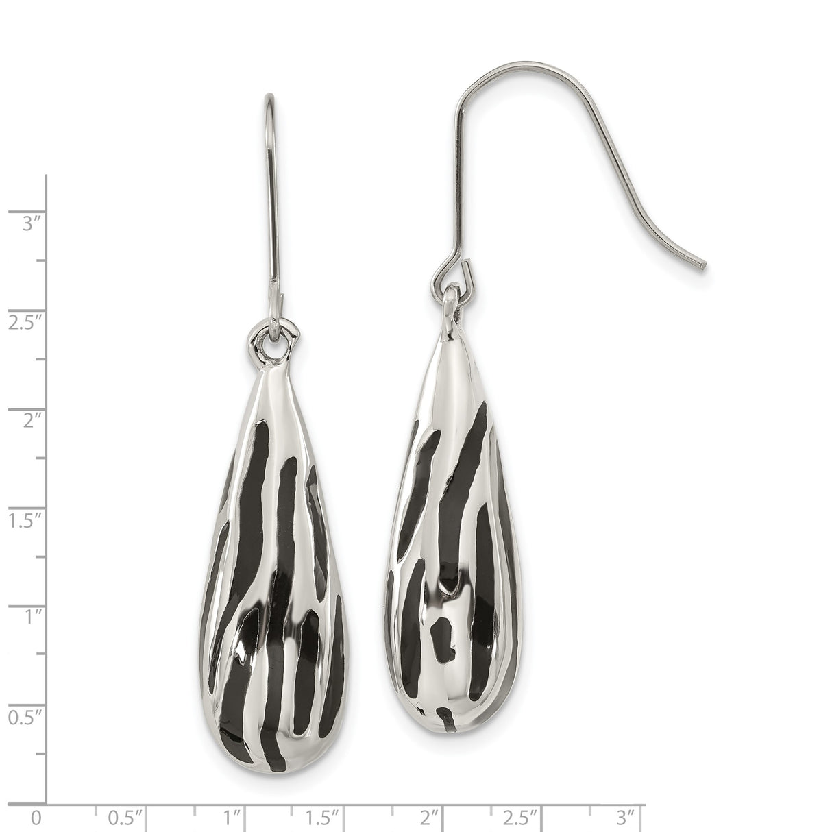 Stainless Steel Teardrop Dangle Earrings with Black and Silver Zebra Stripe Pattern