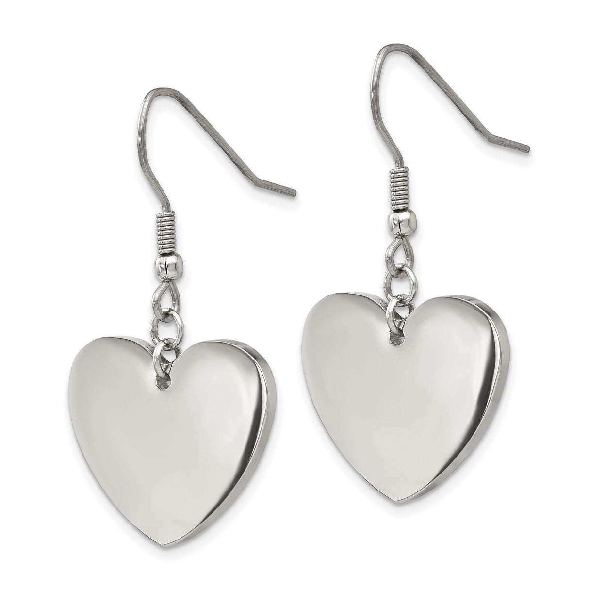 Stainless Steel Heart Dangle Earrings, Polished Finish, Minimalist Romantic Style