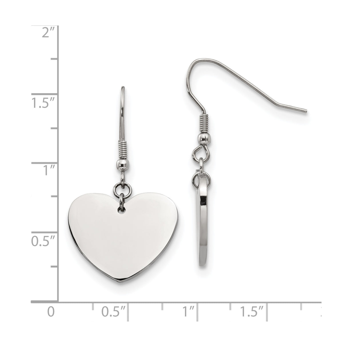 Stainless Steel Heart Dangle Earrings, Polished Finish, Minimalist Romantic Style