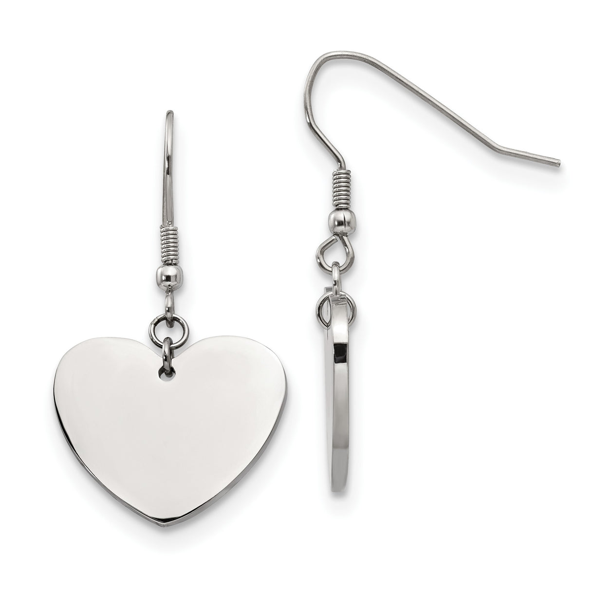 Stainless Steel Heart Dangle Earrings, Polished Finish, Minimalist Romantic Style
