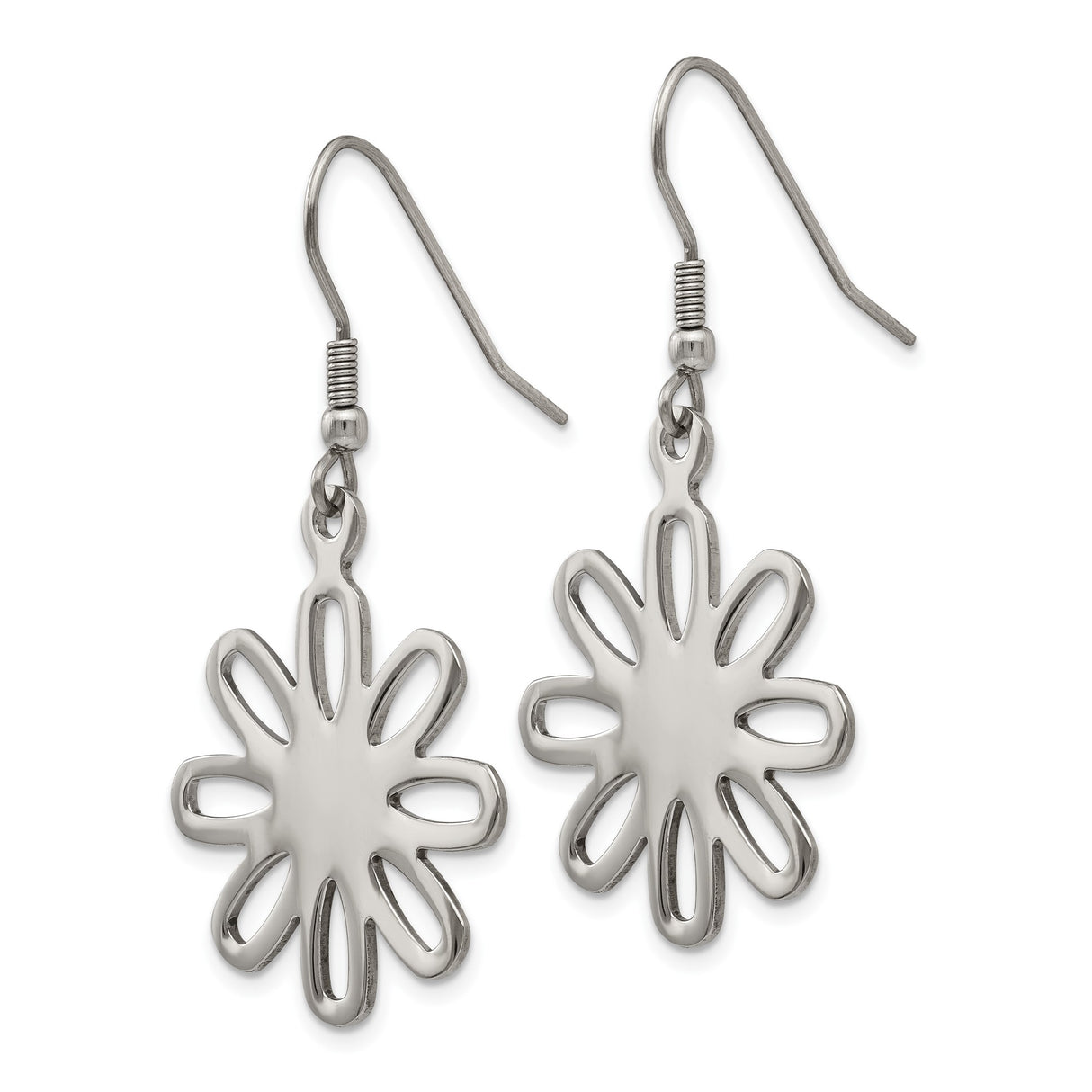 Stainless Steel Dangle Earrings with Cutout Flower Design, Lightweight Boho Chic Style for Women