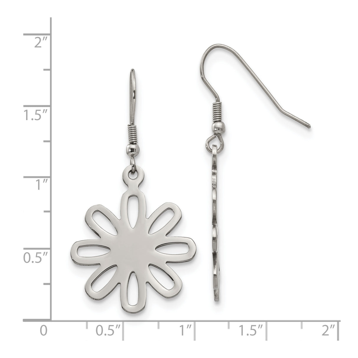 Stainless Steel Dangle Earrings with Cutout Flower Design, Lightweight Boho Chic Style for Women
