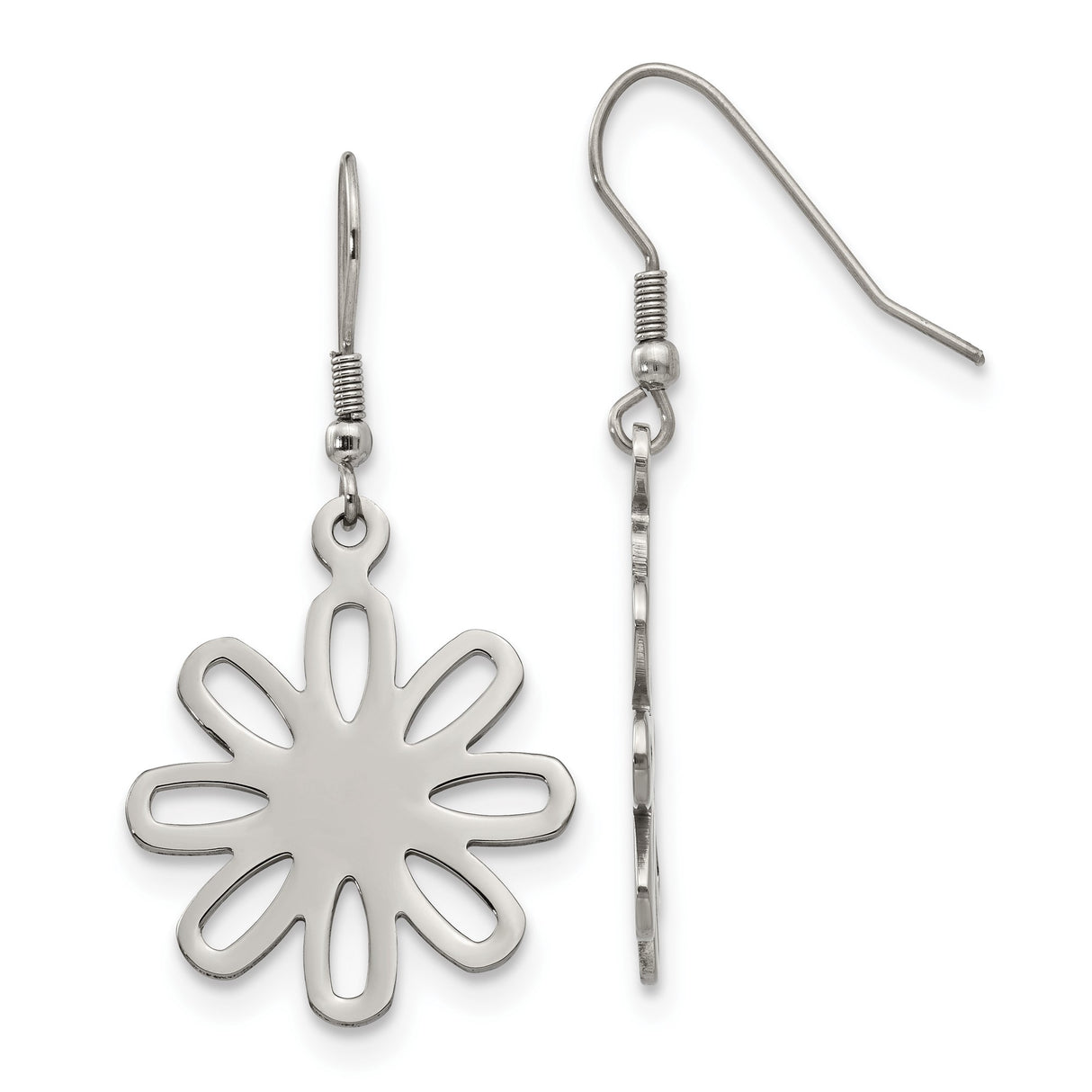 Stainless Steel Dangle Earrings with Cutout Flower Design, Lightweight Boho Chic Style for Women