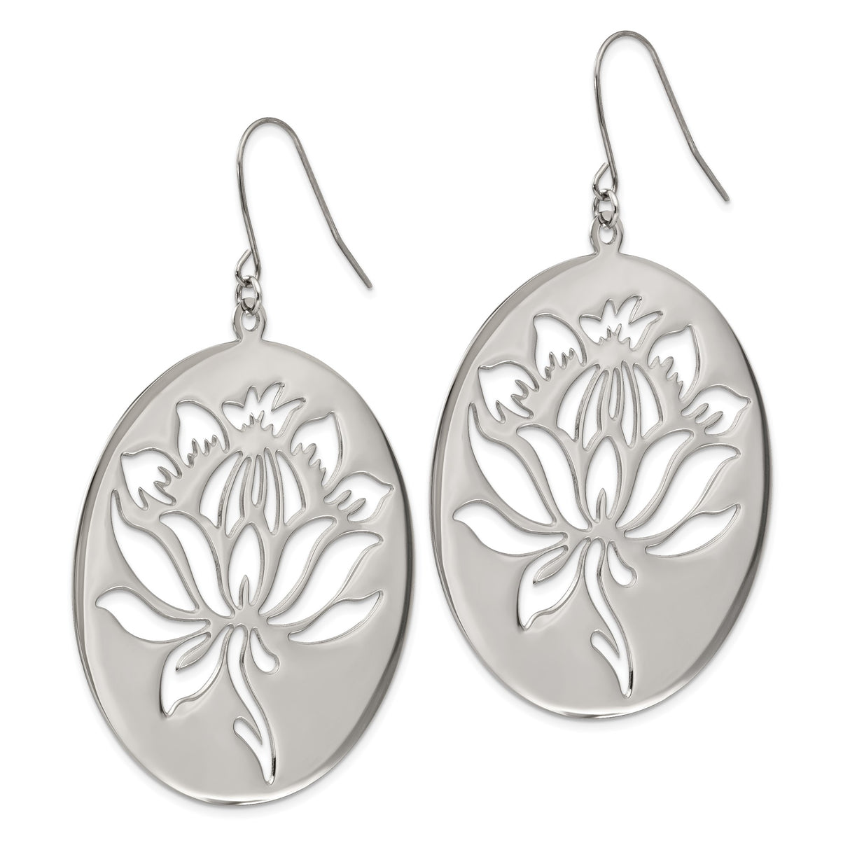 Stainless Steel Drop Earrings with Lotus Flower Cutout, Boho Spiritual Yoga Style
