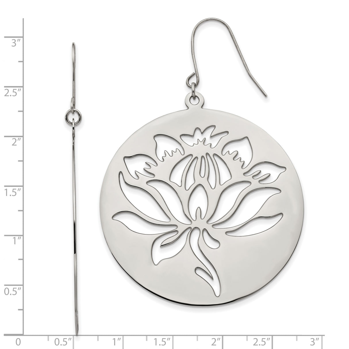 Stainless Steel Drop Earrings with Lotus Flower Cutout, Boho Spiritual Yoga Style