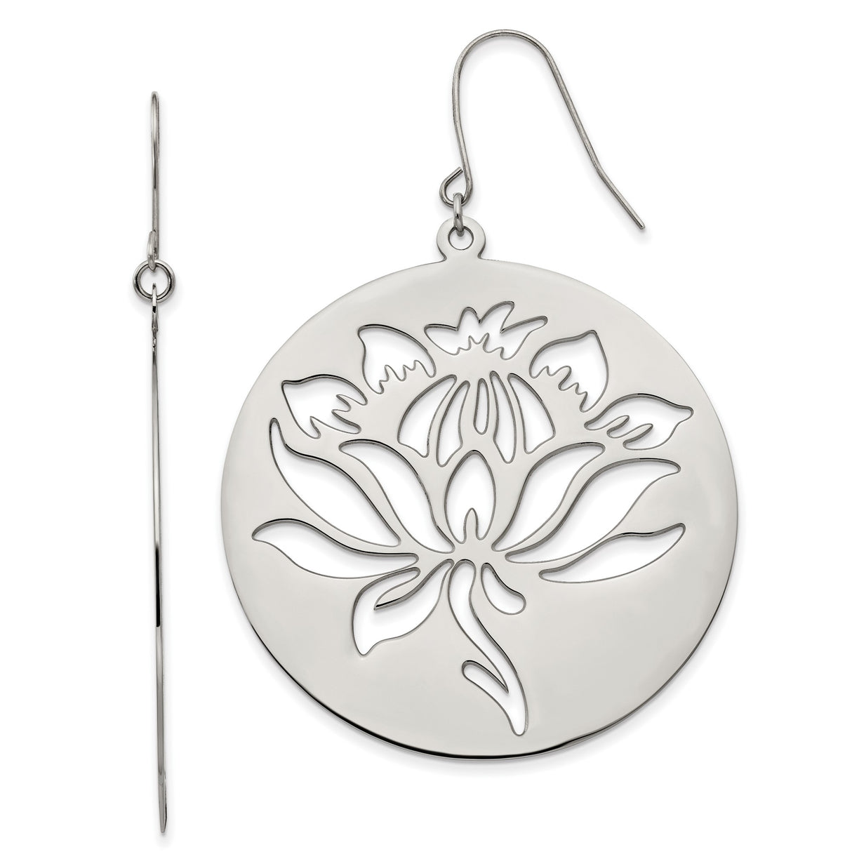 Stainless Steel Drop Earrings with Lotus Flower Cutout, Boho Spiritual Yoga Style