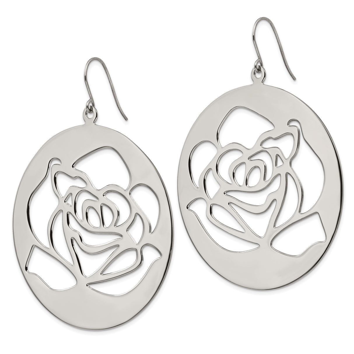 Stainless Steel Dangle Earrings with Rose Cutout Floral Design for Women