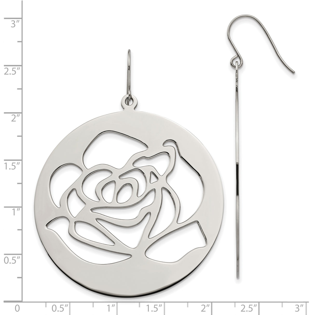 Stainless Steel Dangle Earrings with Rose Cutout Floral Design for Women