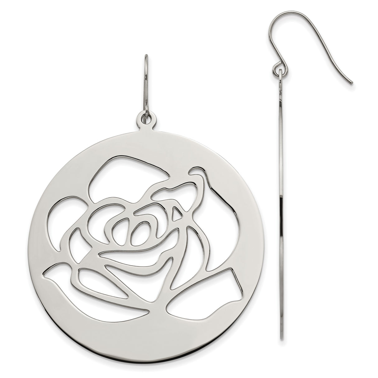 Stainless Steel Dangle Earrings with Rose Cutout Floral Design for Women