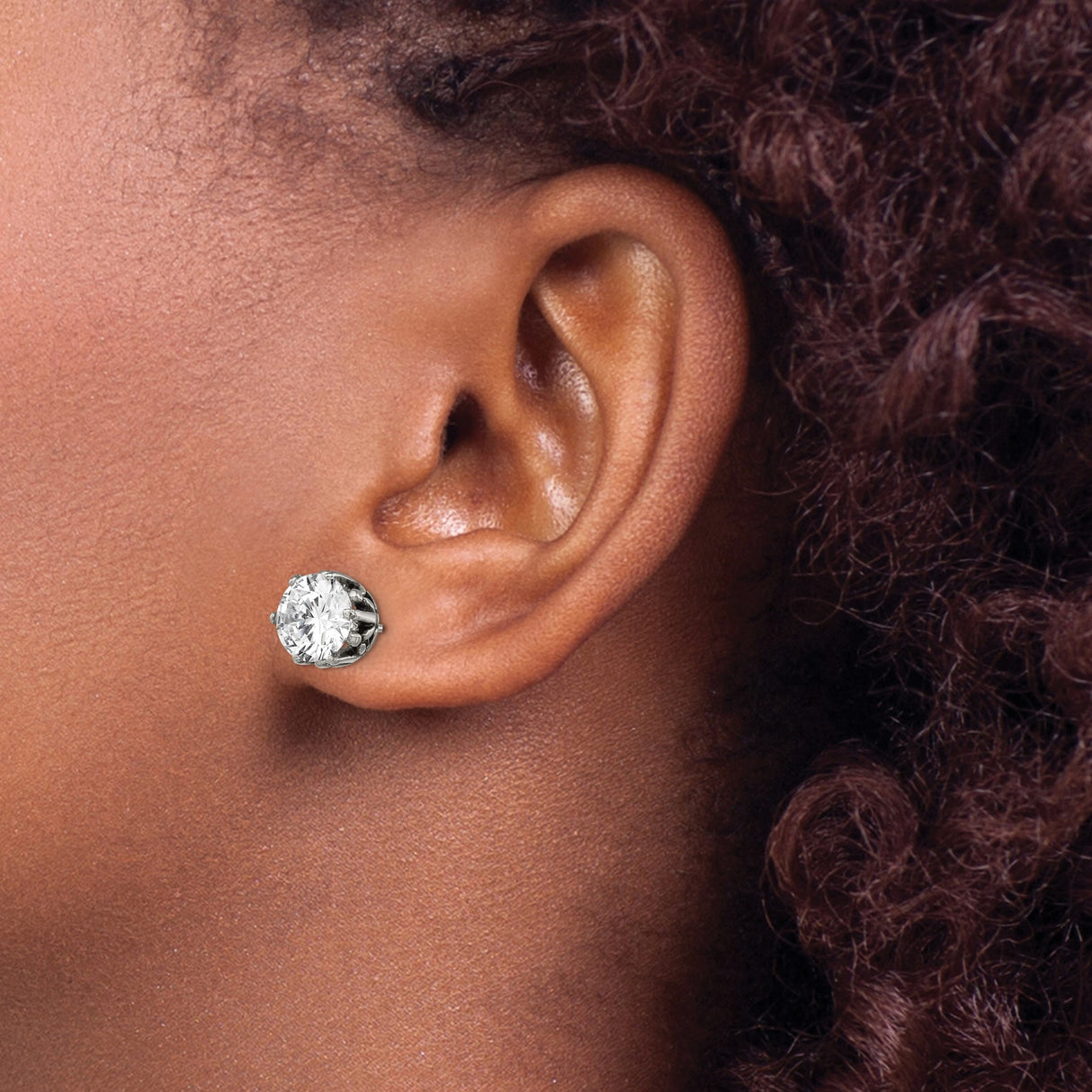 Stainless Steel Stud Earrings with Cubic Zirconia in Vintage Crown Setting