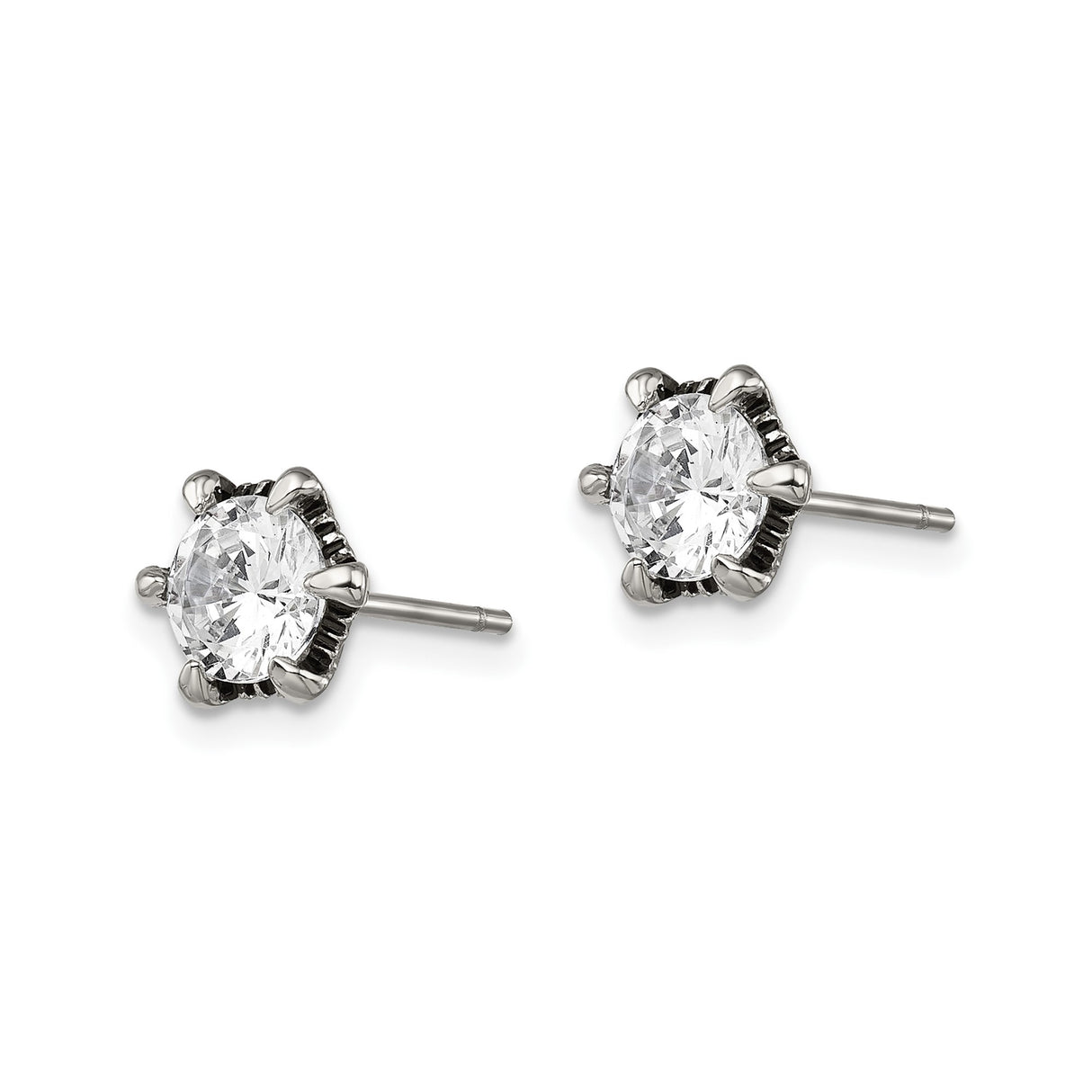 316 Stainless Steel Stud Earrings with Round Cubic Zirconia, Six Prong Setting, Minimalist Style
