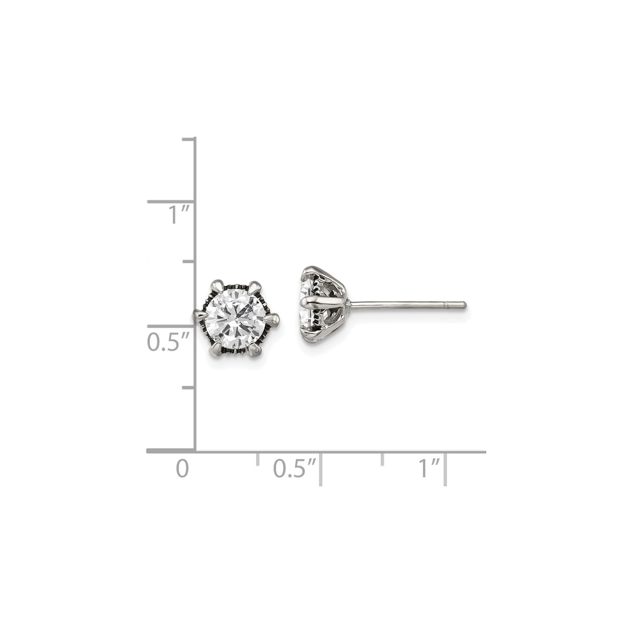 316 Stainless Steel Stud Earrings with Round Cubic Zirconia, Six Prong Setting, Minimalist Style