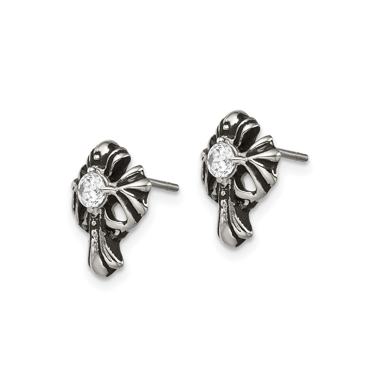 Stainless Steel Gothic Cross Earrings with Cubic Zirconia and Blackened Finish