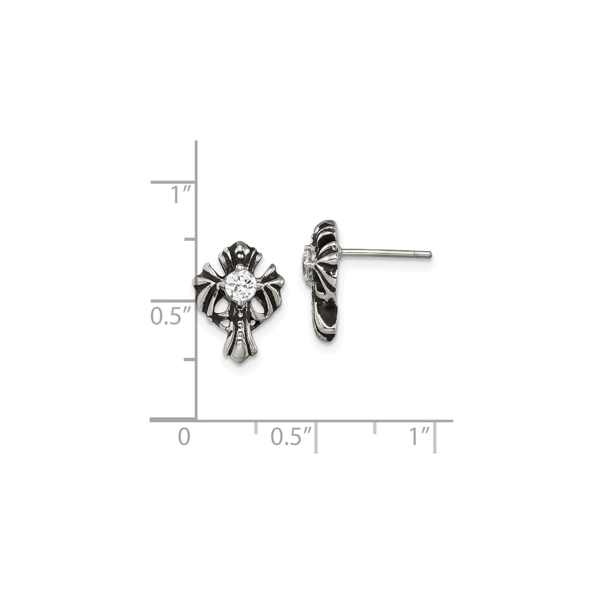 Stainless Steel Gothic Cross Earrings with Cubic Zirconia and Blackened Finish