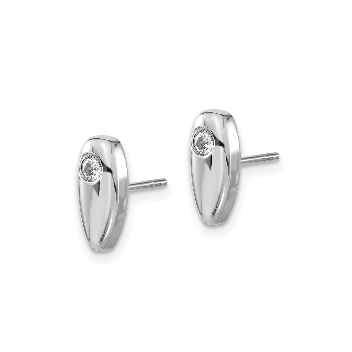 Stainless Steel Stud Earrings with Cubic Zirconia, Oval Bezel Set, Modern Minimalist Design