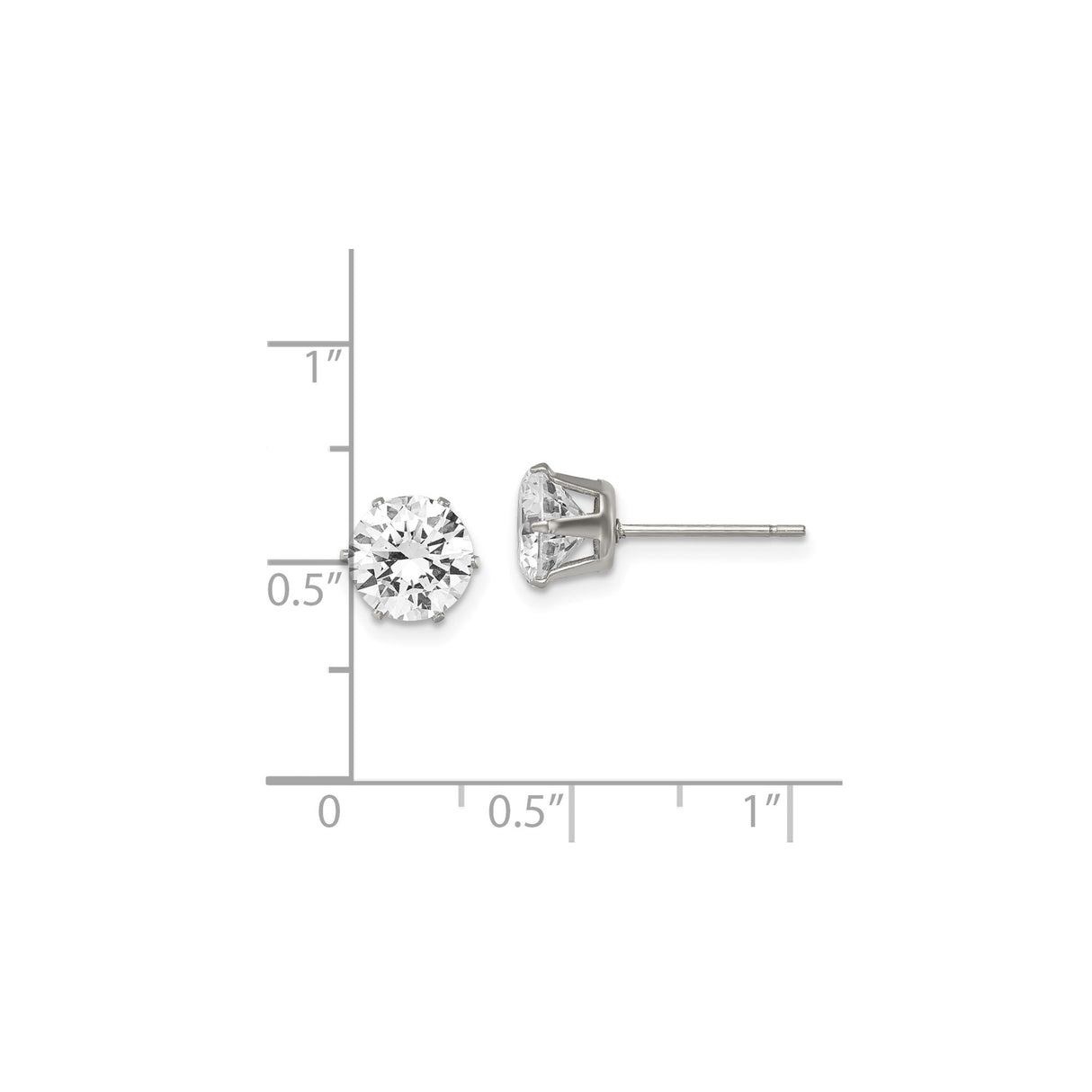 Stainless Steel Stud Earrings with Clear Cubic Zirconia, Six Prong Setting, Minimalist Style