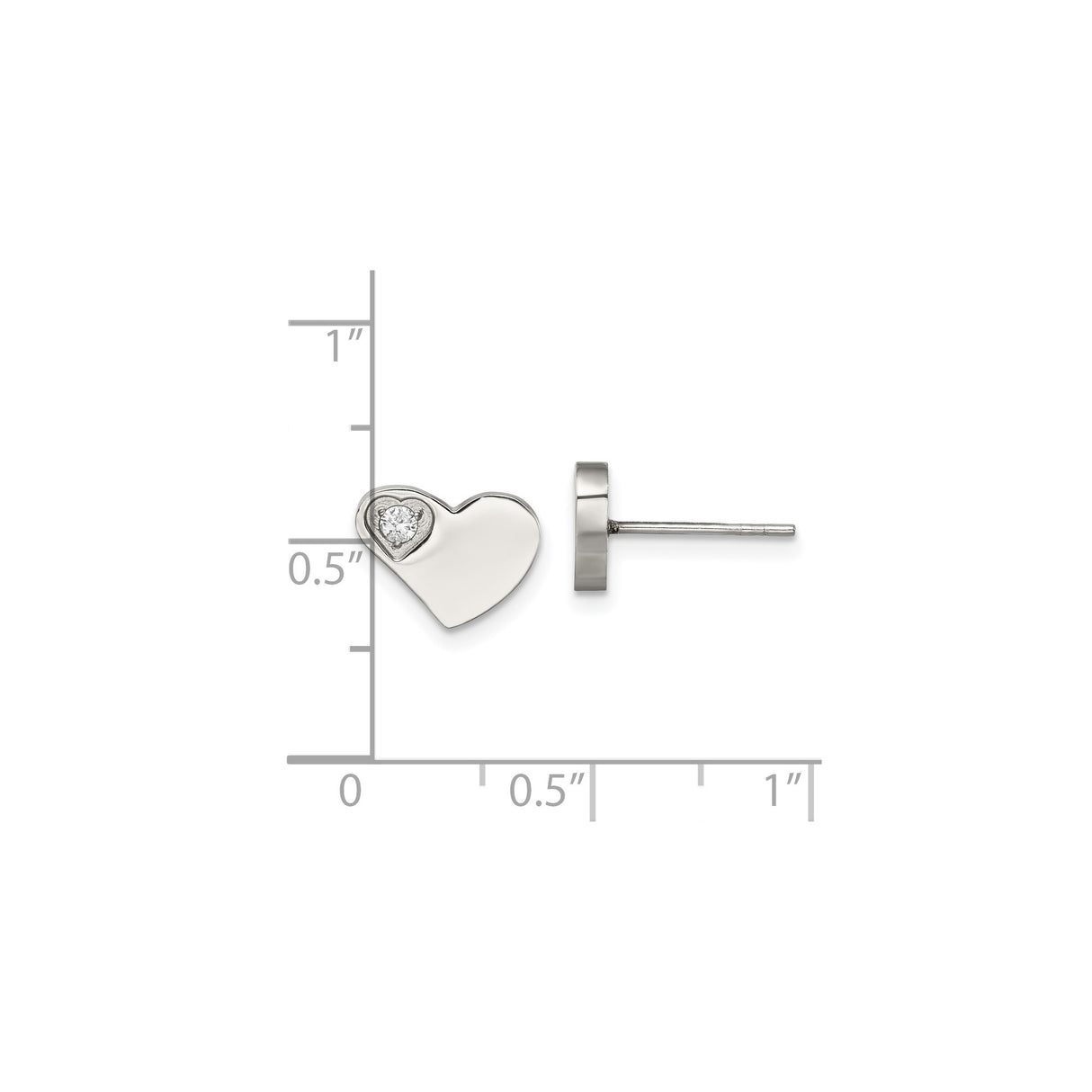 Stainless Steel Heart Stud Earrings with Cubic Zirconia, Hypoallergenic Jewelry for Women