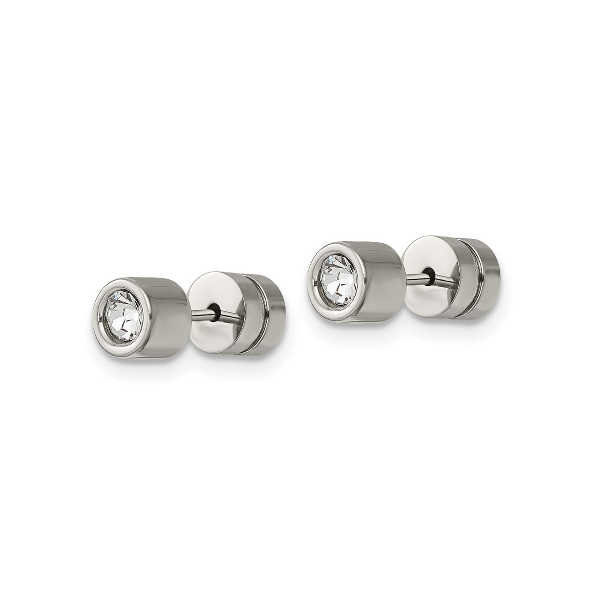Stainless Steel Stud Earrings with Cubic Zirconia Bezel Setting, Minimalist Unisex Design