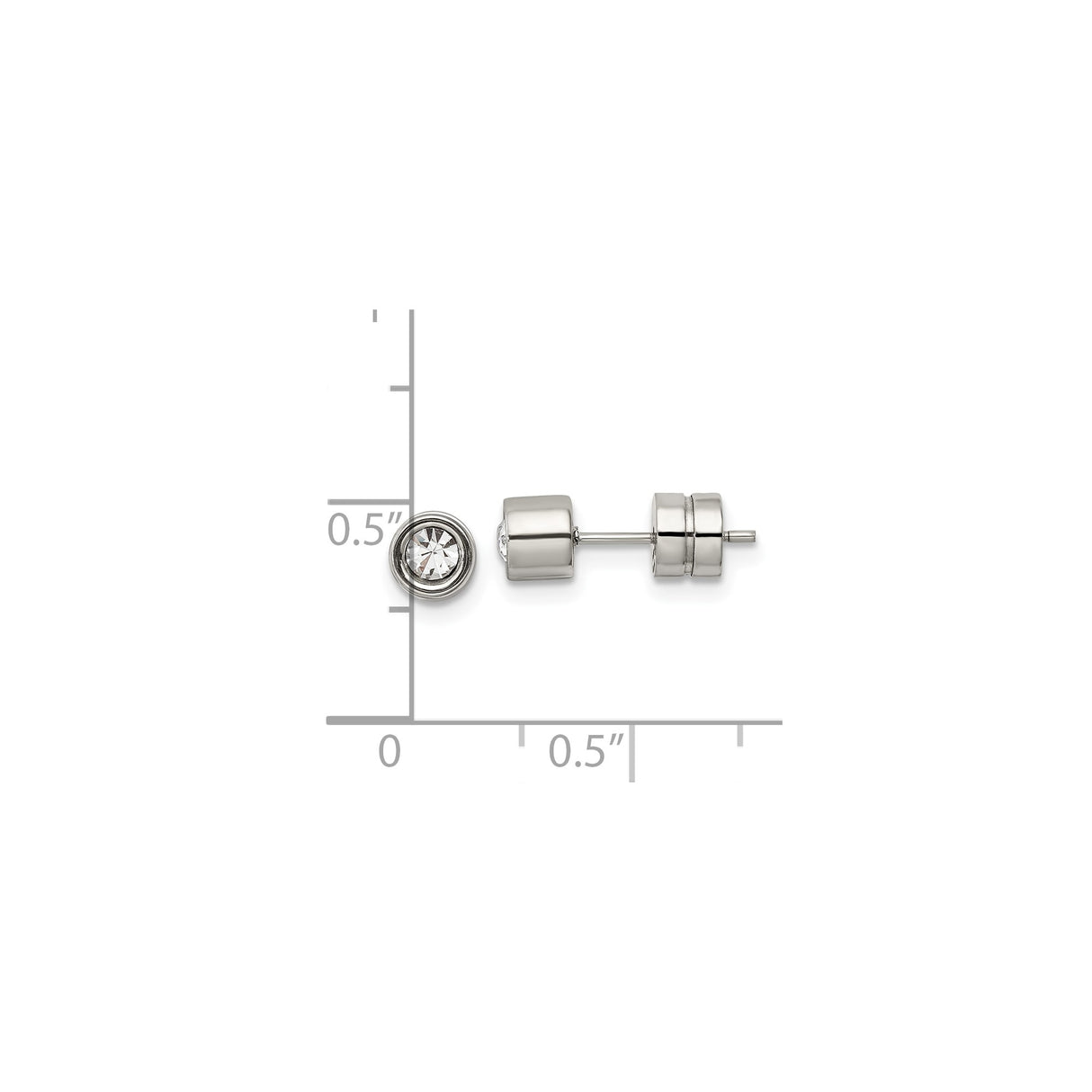 Stainless Steel Stud Earrings with Cubic Zirconia Bezel Setting, Minimalist Unisex Design