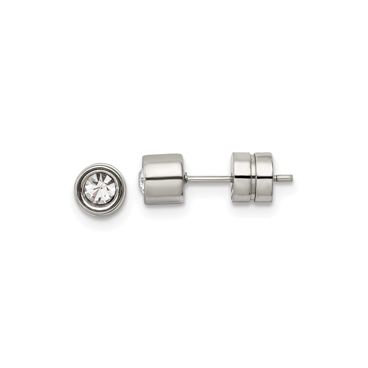 Stainless Steel Stud Earrings with Cubic Zirconia Bezel Setting, Minimalist Unisex Design