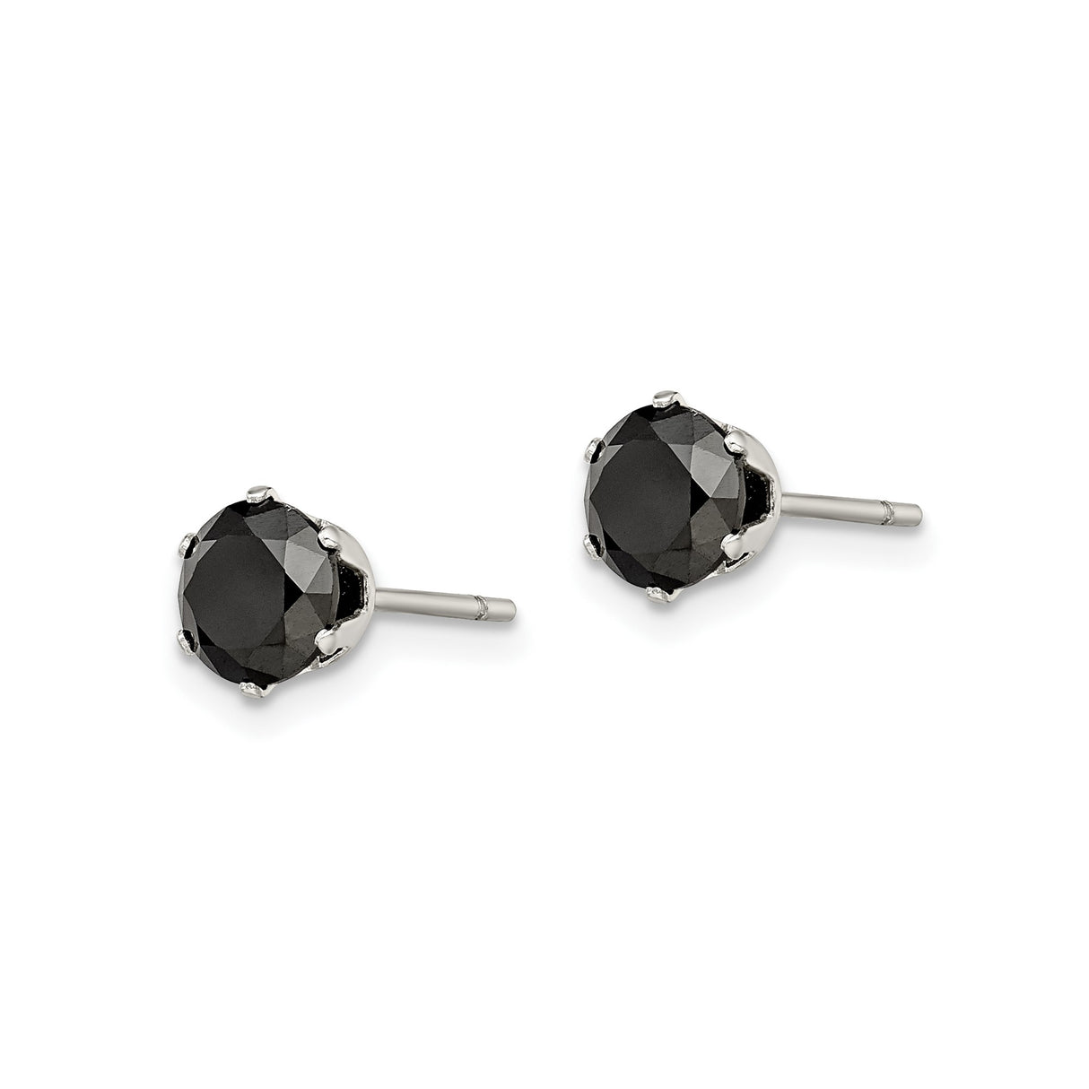 Stainless Steel Stud Earrings with Black Cubic Zirconia, Prong Set, Unisex Minimalist Style