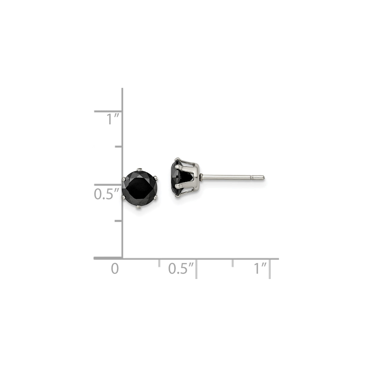 Stainless Steel Stud Earrings with Black Cubic Zirconia, Prong Set, Unisex Minimalist Style