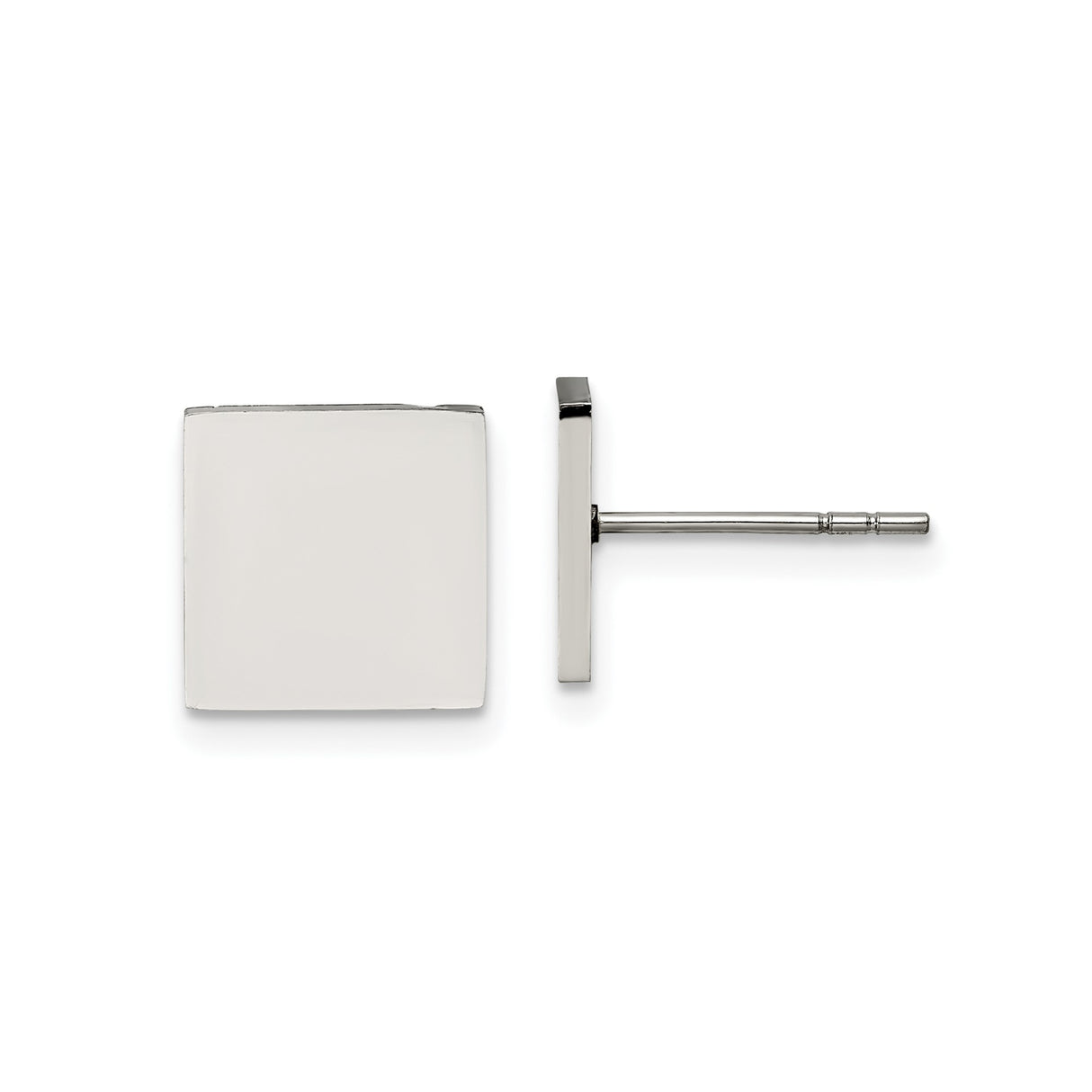 316 Stainless Steel Square Stud Earrings, Minimalist Polished Flat Face Design for Men and Unisex Wear