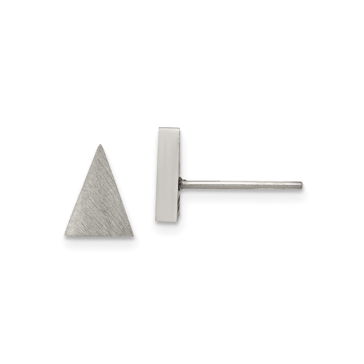 Stainless Steel Stud Earrings, Brushed Triangle Design, Minimalist Unisex Style