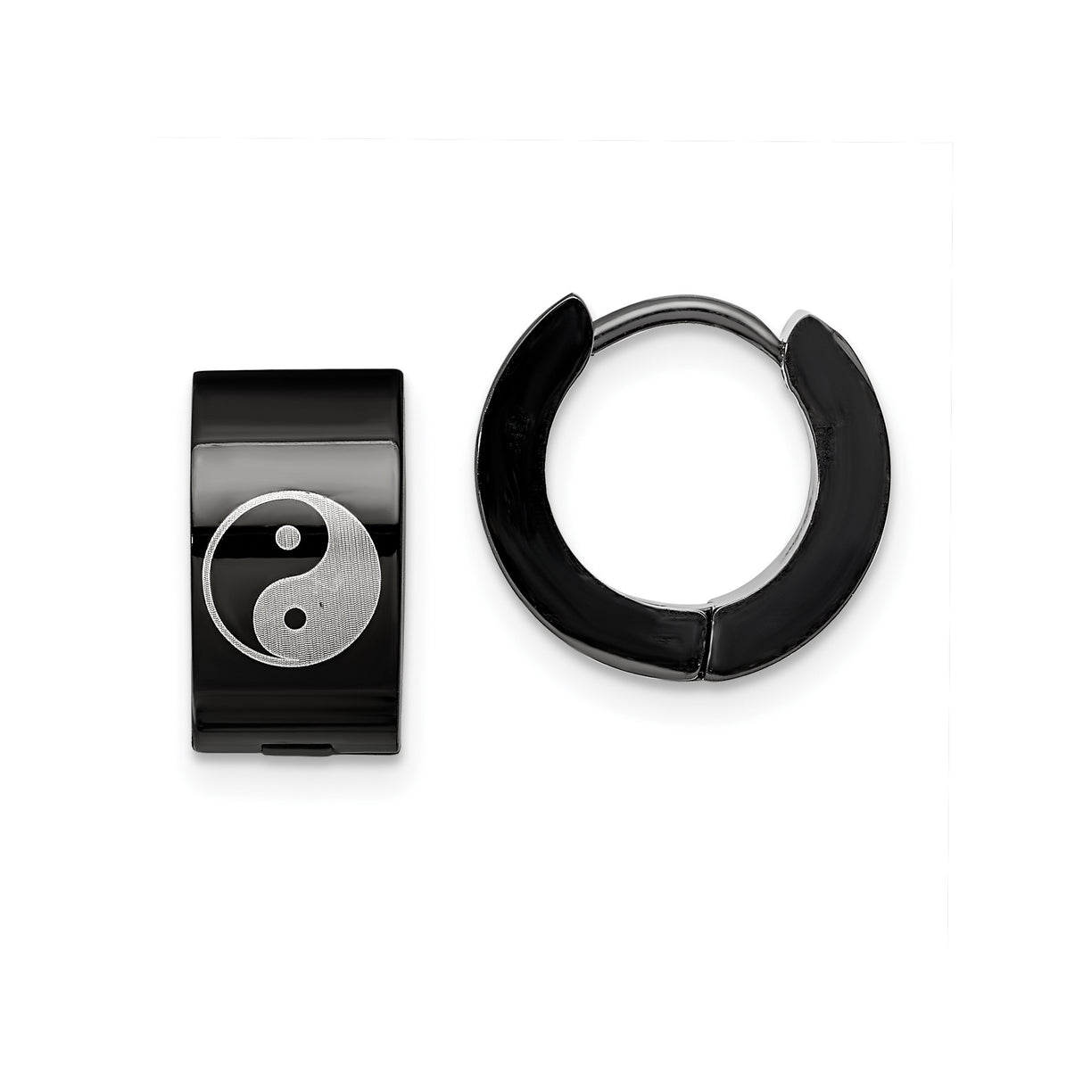 316 Stainless Steel Hoop Earrings, Yin Yang Symbol, Taoist Balance Design, Unisex Huggie Style