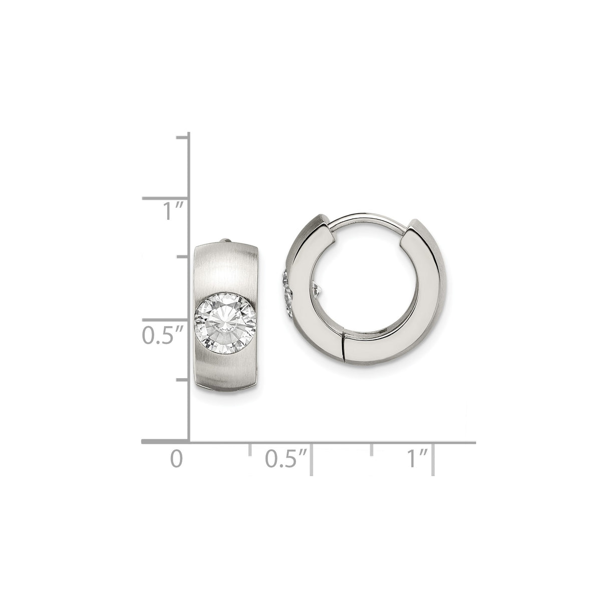 Stainless Steel Huggie Hoop Earrings with Cubic Zirconia, Brushed Polished Finish, Minimalist Design