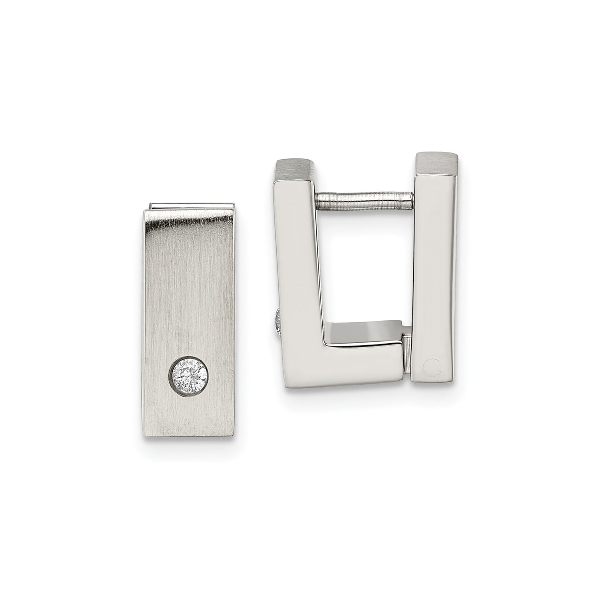 Stainless Steel Huggie Hoop Earrings with Cubic Zirconia, Rectangular Design, Modern Minimalist Style