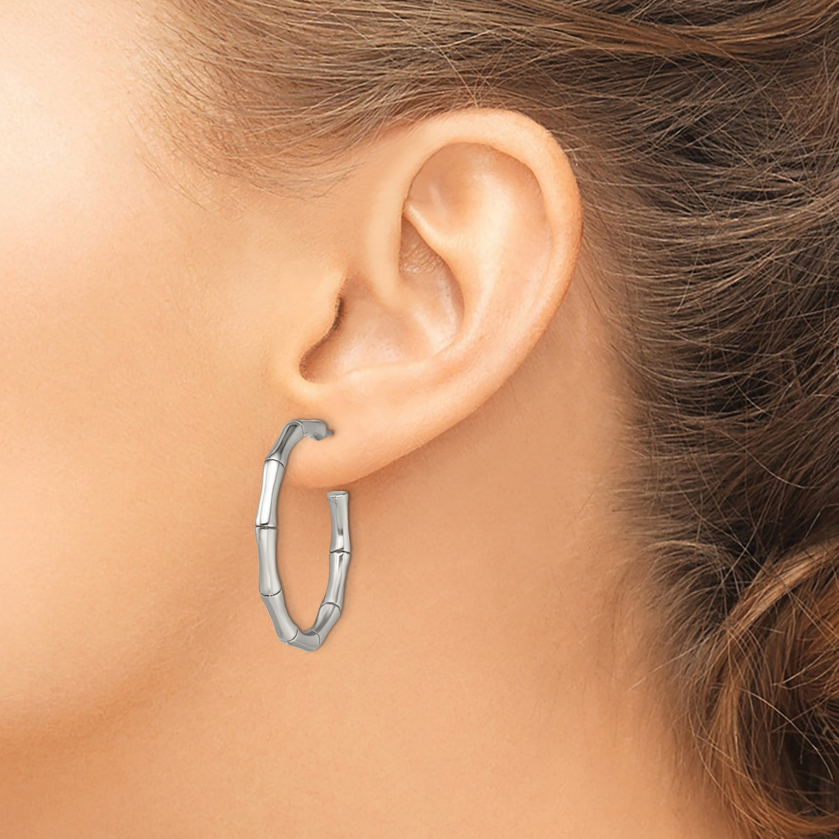 Stainless Steel Hoop Earrings, Bamboo-Inspired Lightweight Design, Hypoallergenic Jewelry