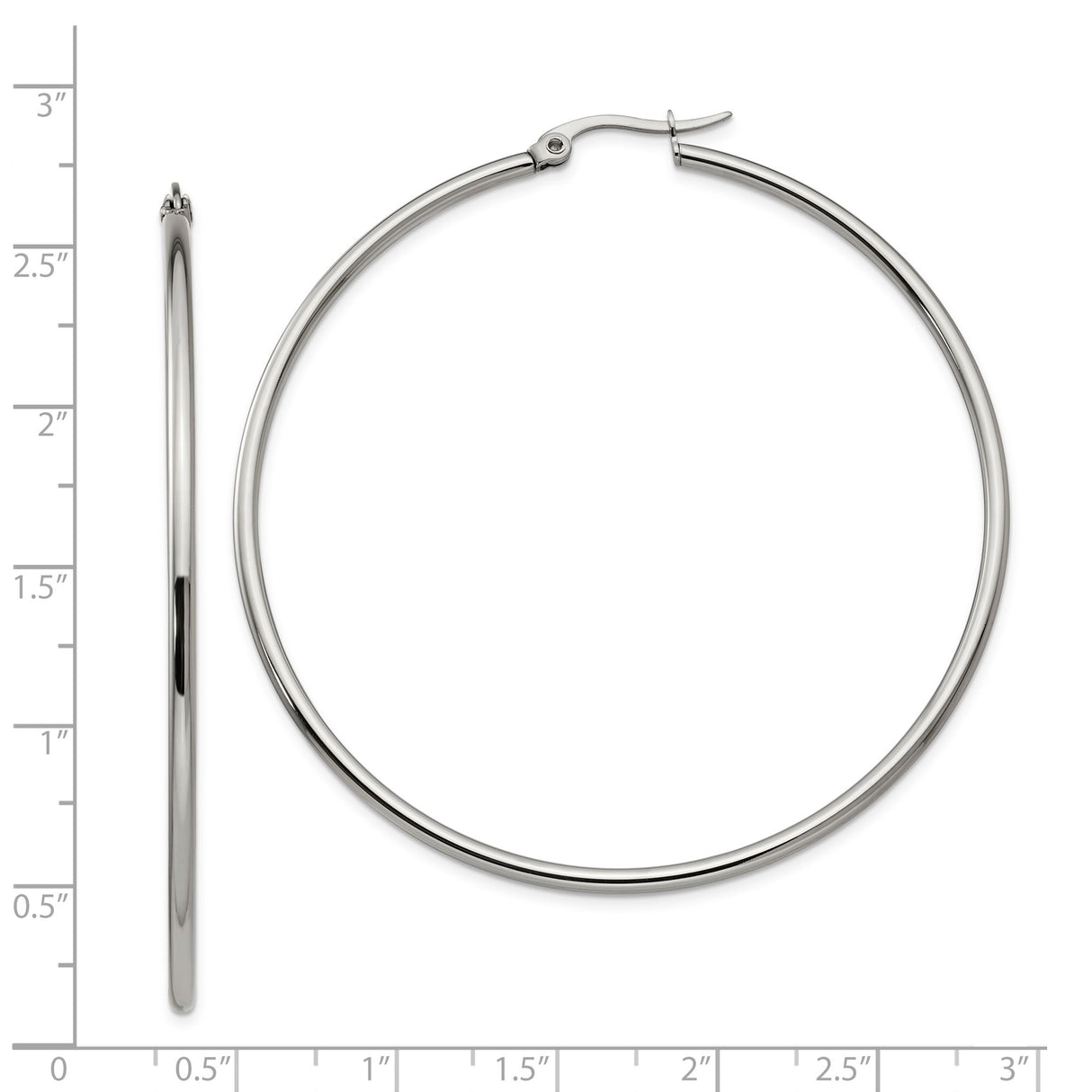 316 Stainless Steel Hoop Earrings, 60mm Thin Polished Modern Minimalist Design