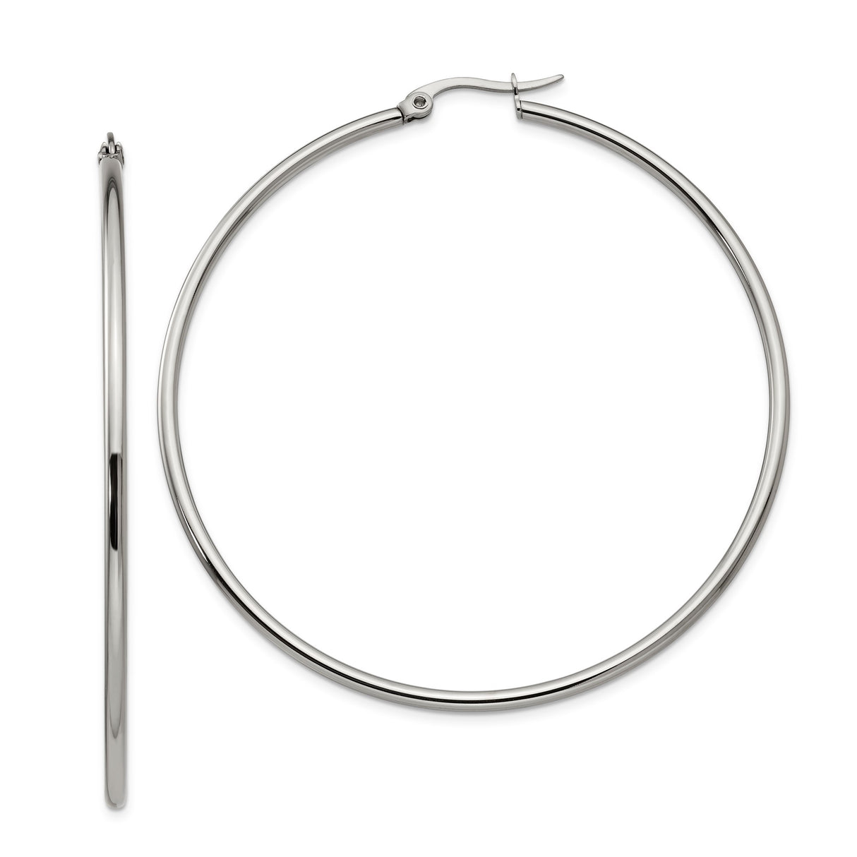 316 Stainless Steel Hoop Earrings, 60mm Thin Polished Modern Minimalist Design