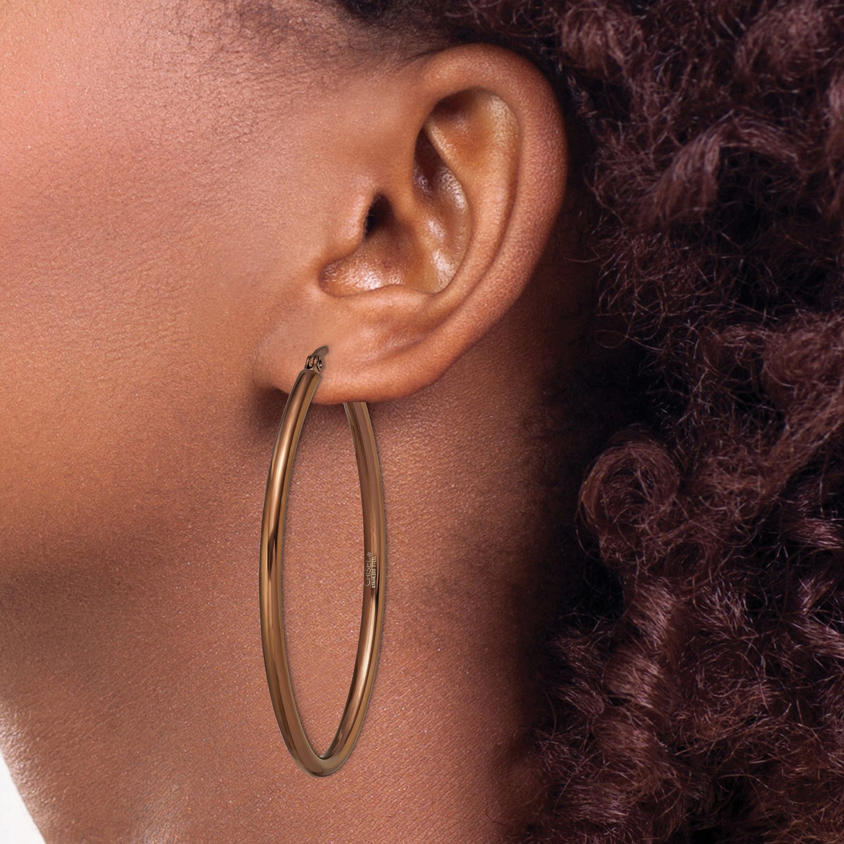 Stainless Steel Rose Gold-Tone Oval Hoop Earrings, Sleek Minimalist Design for Women