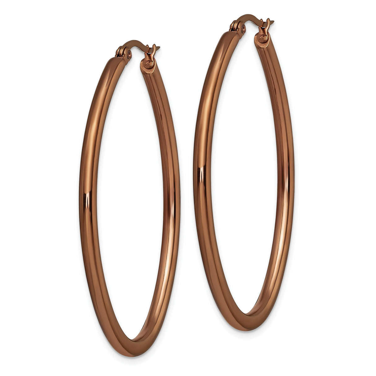 Stainless Steel Oval Hoop Earrings, Polished Rose Gold Tone, Modern Minimalist Design for Women