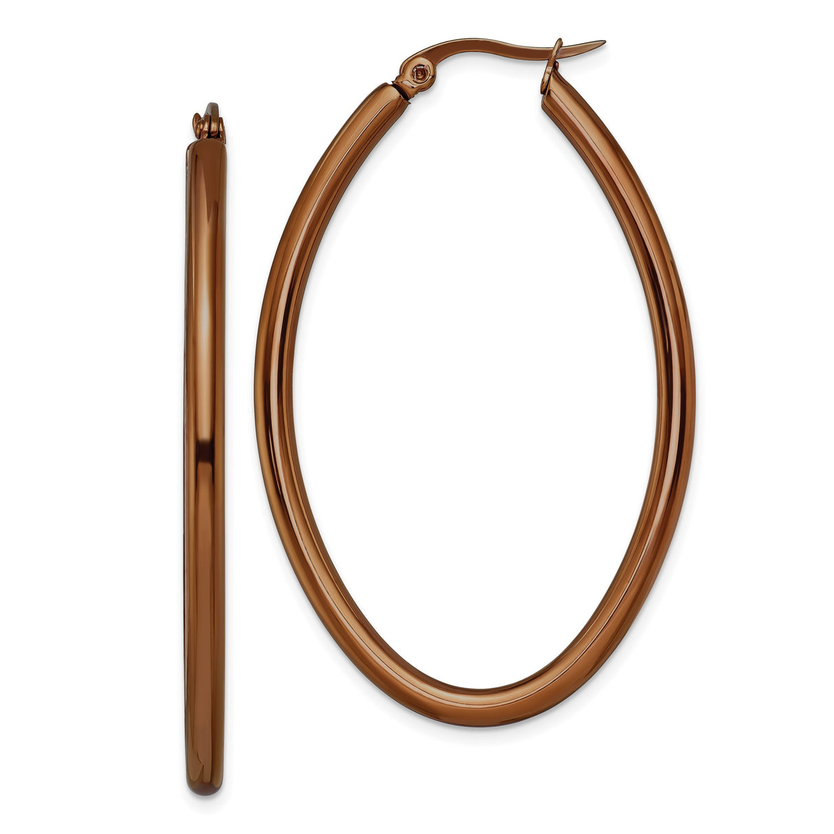 Stainless Steel Oval Hoop Earrings, Polished Rose Gold Tone, Modern Minimalist Design for Women