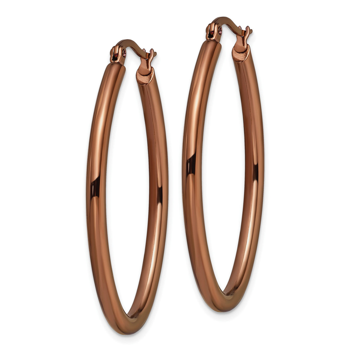 Stainless Steel Hoop Earrings, Rose Gold Oval Hoops with Polished Finish, Minimalist Lightweight Design