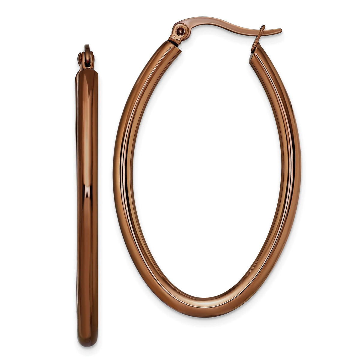 Stainless Steel Hoop Earrings, Rose Gold Oval Hoops with Polished Finish, Minimalist Lightweight Design