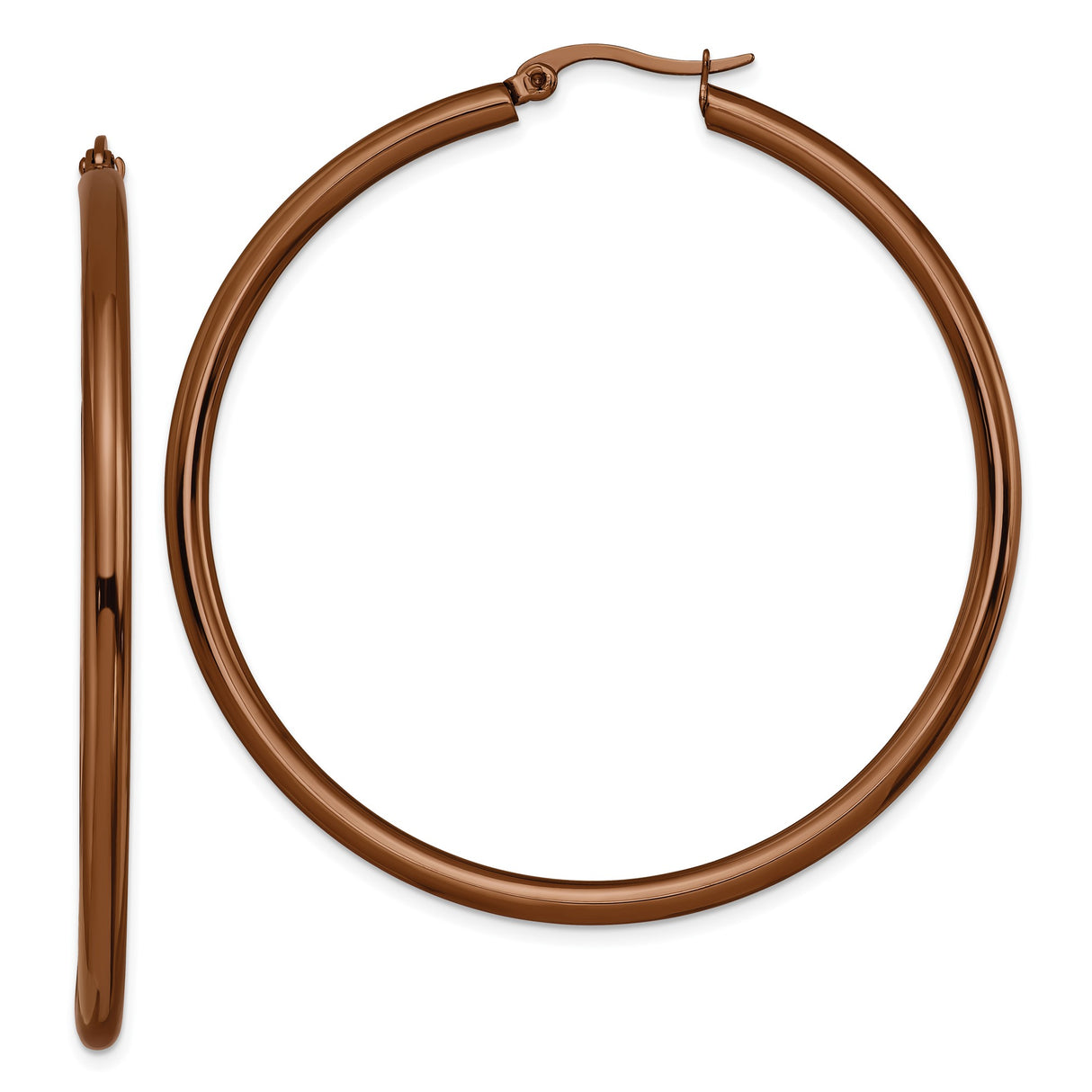 Stainless Steel Hoop Earrings, Rose Gold Tone, Polished Finish, Minimalist Modern Design