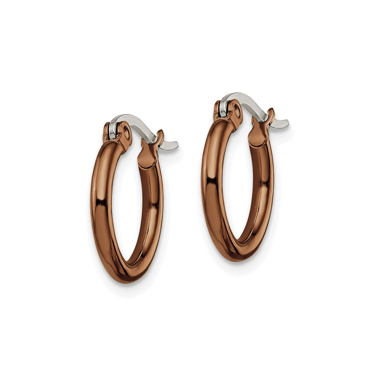 Stainless Steel Hoop Earrings, Brown Ion Plated Round Design, Unisex Minimalist Style