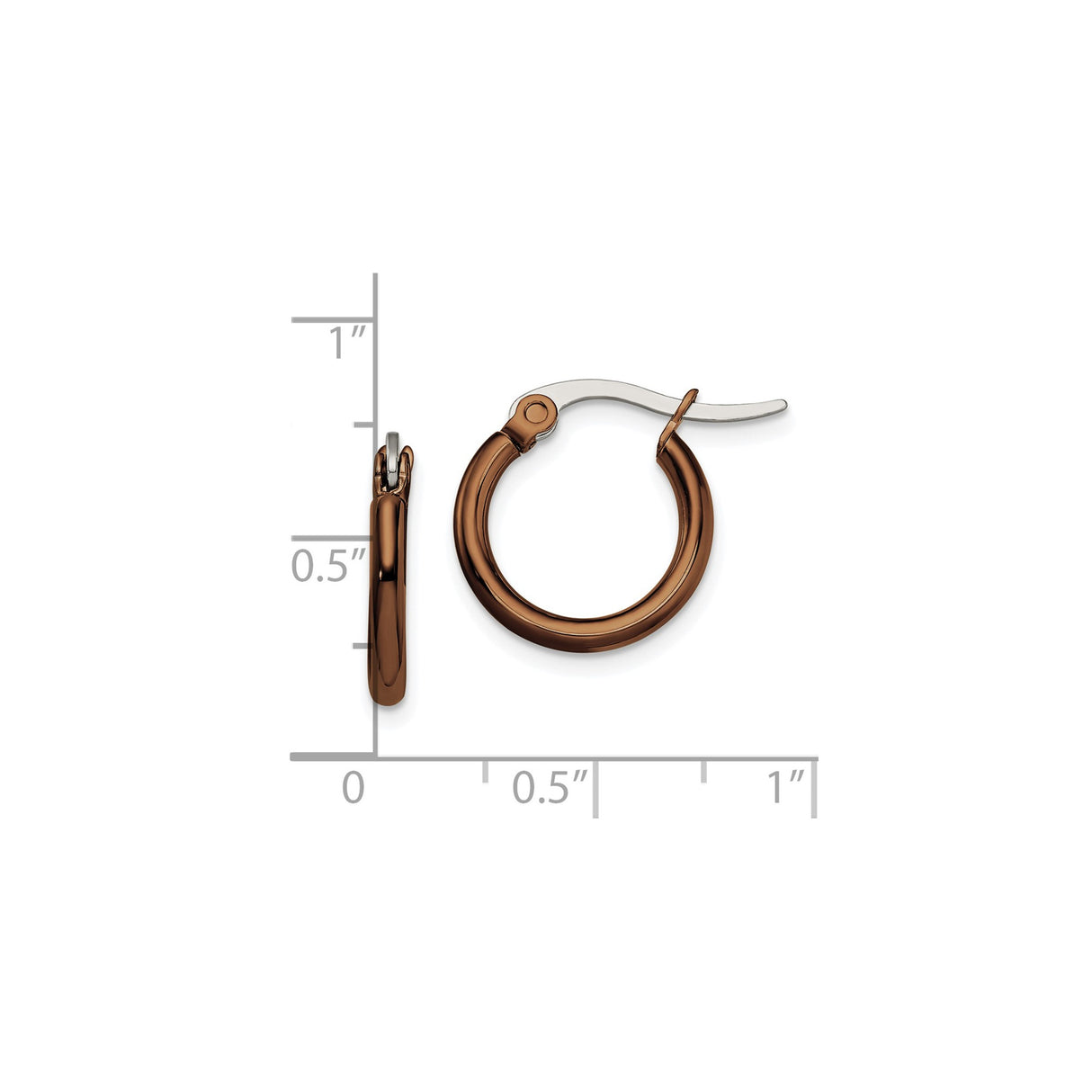 Stainless Steel Hoop Earrings, Brown Ion Plated Round Design, Unisex Minimalist Style