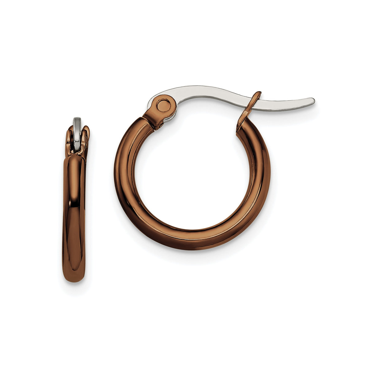 Stainless Steel Hoop Earrings, Brown Ion Plated Round Design, Unisex Minimalist Style