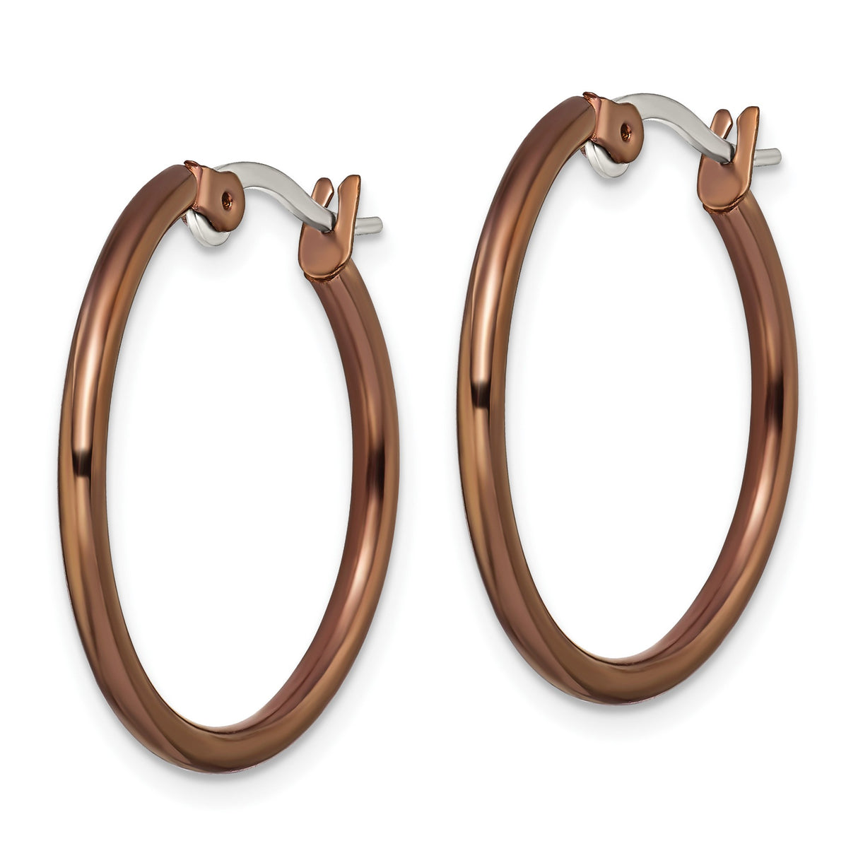 Stainless Steel Hoop Earrings, Classic Brown Polished Round Design, Unisex Minimalist Style