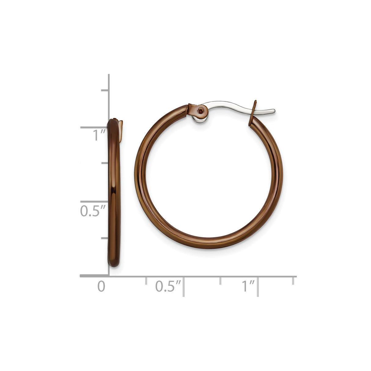 Stainless Steel Hoop Earrings, Classic Brown Polished Round Design, Unisex Minimalist Style